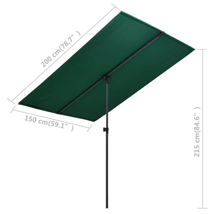 Parasol D'extérieur Avec Mât En Aluminium 2x1,5 M Vert 7 Parasol D'extérieur Avec Mât En Aluminium 2x1,5 M Vert – Image 7
