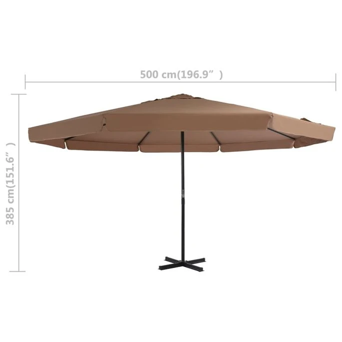 Parasol D'extérieur Avec Poteau En Aluminium 500 Cm Taupe 7 Parasol D'extérieur Avec Poteau En Aluminium 500 Cm Taupe – Image 7