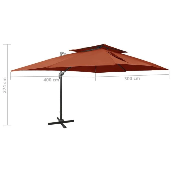Parasol Déporté à Double Toit Terre Cuite 400x300 Cm 9 Parasol Déporté à Double Toit Terre Cuite 400x300 Cm – Image 9