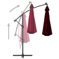 Parasol Déporté à LED Et Mât En Acier Rouge Bordeaux -Mobilier De Jardin Soldes parasol deporte a led et mat en acier rouge bordeaux 3666722313865 991660
