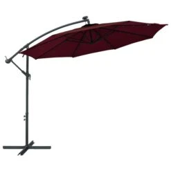 Parasol Déporté à LED Et Mât En Acier Rouge Bordeaux -Mobilier De Jardin Soldes parasol deporte a led et mat en acier rouge bordeaux 3666722313865 991661