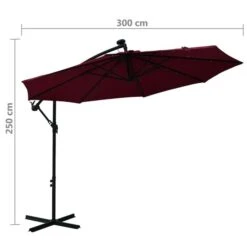 Parasol Déporté à LED Et Mât En Acier Rouge Bordeaux -Mobilier De Jardin Soldes parasol deporte a led et mat en acier rouge bordeaux 3666722313865 991667