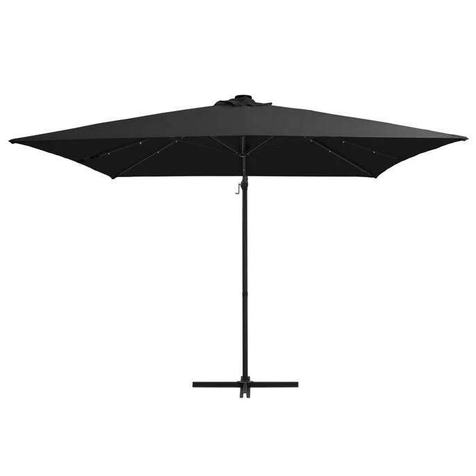 Parasol Déporté Avec LED Et Mât En Acier 250x250 Cm Noir 3 Parasol Déporté Avec LED Et Mât En Acier 250x250 Cm Noir – Image 3