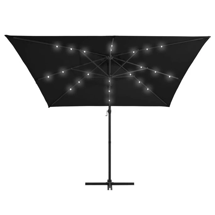 Parasol Déporté Avec LED Et Mât En Acier 250x250 Cm Noir 5 Parasol Déporté Avec LED Et Mât En Acier 250x250 Cm Noir – Image 5