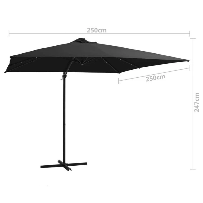 Parasol Déporté Avec LED Et Mât En Acier 250x250 Cm Noir 9 Parasol Déporté Avec LED Et Mât En Acier 250x250 Cm Noir – Image 9