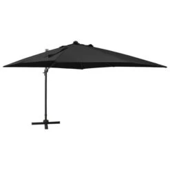 Parasol Déporté Avec Mât Et Lumières LED Noir 300 Cm 2