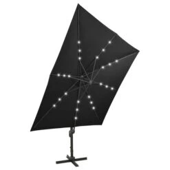 Parasol Déporté Avec Mât Et Lumières LED Noir 300 Cm 2 -Mobilier De Jardin Soldes parasol deporte avec mat et lumieres led noir 300 cm 3666722357050 941719