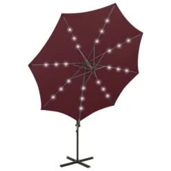 Parasol Déporté Avec Mât Et Lumières LED Rouge Bordeaux 300 Cm -Mobilier De Jardin Soldes parasol deporte avec mat et lumieres led rouge bordeaux 300 cm 3666722394567 890092