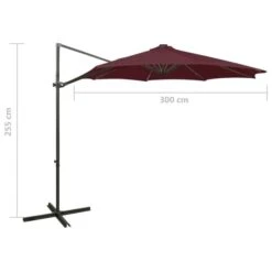 Parasol Déporté Avec Mât Et Lumières LED Rouge Bordeaux 300 Cm -Mobilier De Jardin Soldes parasol deporte avec mat et lumieres led rouge bordeaux 300 cm 3666722394567 890097