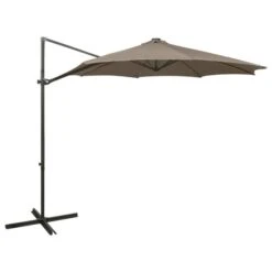Parasol Déporté Avec Mât Et Lumières LED Taupe 300 Cm