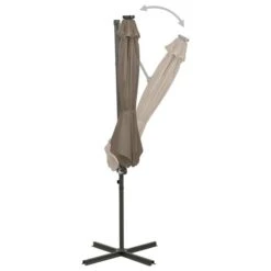 Parasol Déporté Avec Mât Et Lumières LED Taupe 300 Cm -Mobilier De Jardin Soldes parasol deporte avec mat et lumieres led taupe 300 cm 3666722394574 890079
