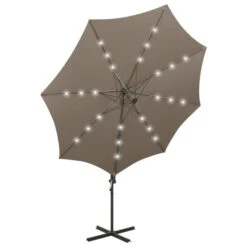 Parasol Déporté Avec Mât Et Lumières LED Taupe 300 Cm -Mobilier De Jardin Soldes parasol deporte avec mat et lumieres led taupe 300 cm 3666722394574 890081