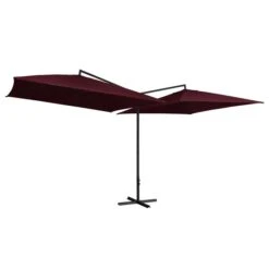 Parasol Double Avec Mât En Acier 250 X 250 Cm Rouge Bordeaux