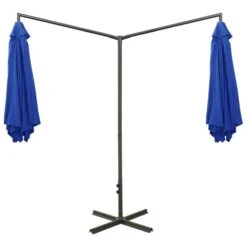 Parasol Double Avec Mât En Acier Bleu Azuré 600 Cm -Mobilier De Jardin Soldes parasol double avec mat en acier bleu azure 600 cm 3666722355988 942734