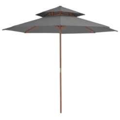 Parasol Double Avec Mât En Bois 270 Cm Anthracite