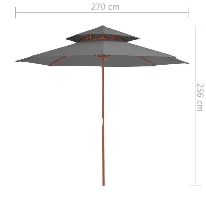 Parasol Double Avec Mât En Bois 270 Cm Anthracite 7 Parasol Double Avec Mât En Bois 270 Cm Anthracite – Image 7