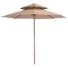 Parasol Double Avec Mât En Bois 270 Cm Taupe