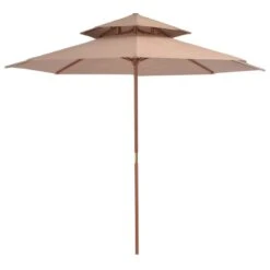 Parasol Double Avec Mât En Bois 270 Cm Taupe