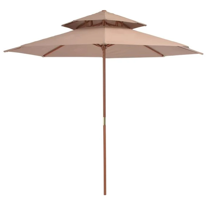 Parasol Double Avec Mât En Bois 270 Cm Taupe 1 Parasol Double Avec Mât En Bois 270 Cm Taupe