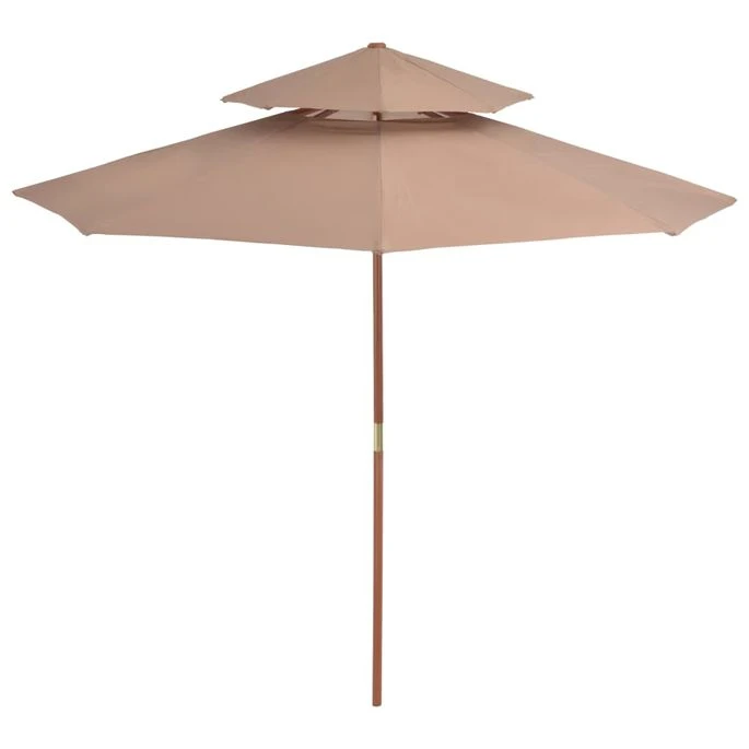 Parasol Double Avec Mât En Bois 270 Cm Taupe 3 Parasol Double Avec Mât En Bois 270 Cm Taupe – Image 3