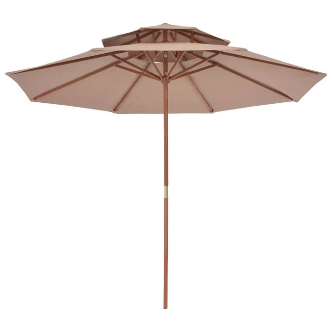 Parasol Double Avec Mât En Bois 270 Cm Taupe 4 Parasol Double Avec Mât En Bois 270 Cm Taupe – Image 4