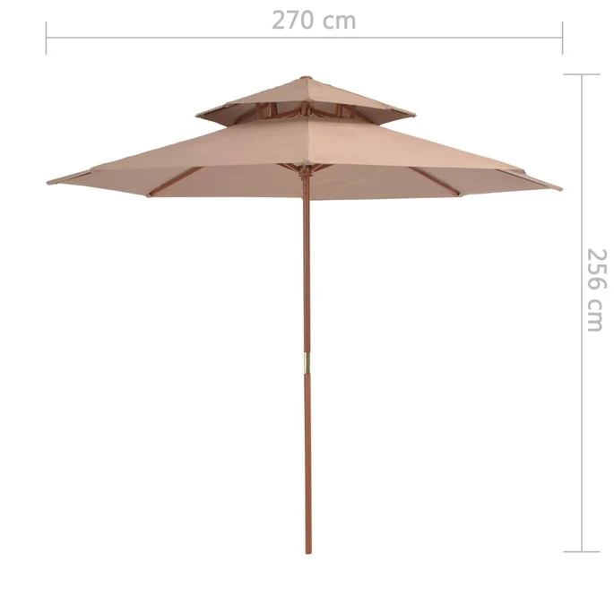 Parasol Double Avec Mât En Bois 270 Cm Taupe 8 Parasol Double Avec Mât En Bois 270 Cm Taupe – Image 8