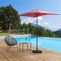 Parasol Droit Rectangulaire 1,4 X 2,10 M - Inclinable & Avec Manivelle - Mat Aluminium Et Toile Polyester 160g - Rouge