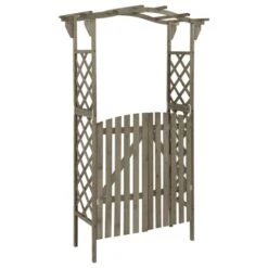 Pergola Avec Portail 116x40x204 Cm Gris Bois De Sapin Massif