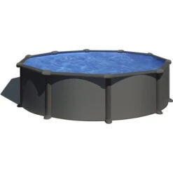 Piscine - GRE - Rond - Ø3,70 M X H1,32 M - En Acier - Filtration A Sable - Gris Anthracite