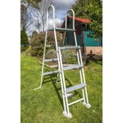 Piscine - GRE - Rond - Ø3,70 M X H1,32 M - En Acier - Filtration A Sable - Gris Anthracite -Mobilier De Jardin Soldes piscine gre rond 3 70 m x h1 32 m en acier filtration a sable gris anthracite 8412081314525 738122