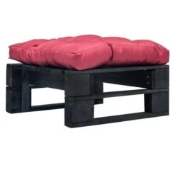 Pouf De Jardin Coussin Rouge Et Palette Pin Massif Noir Farsa