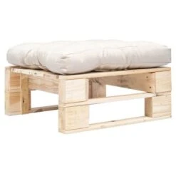 Pouf De Jardin Polyester Beige Et Pin Massif Clair Veelra