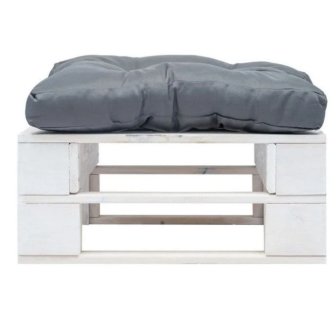 Pouf De Jardin Polyester Gris Et Pin Massif Blanc Vralee 2 Pouf De Jardin Polyester Gris Et Pin Massif Blanc Vralee – Image 2