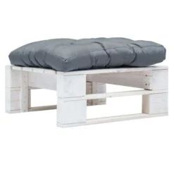 Pouf De Jardin Polyester Gris Et Pin Massif Blanc Vralee