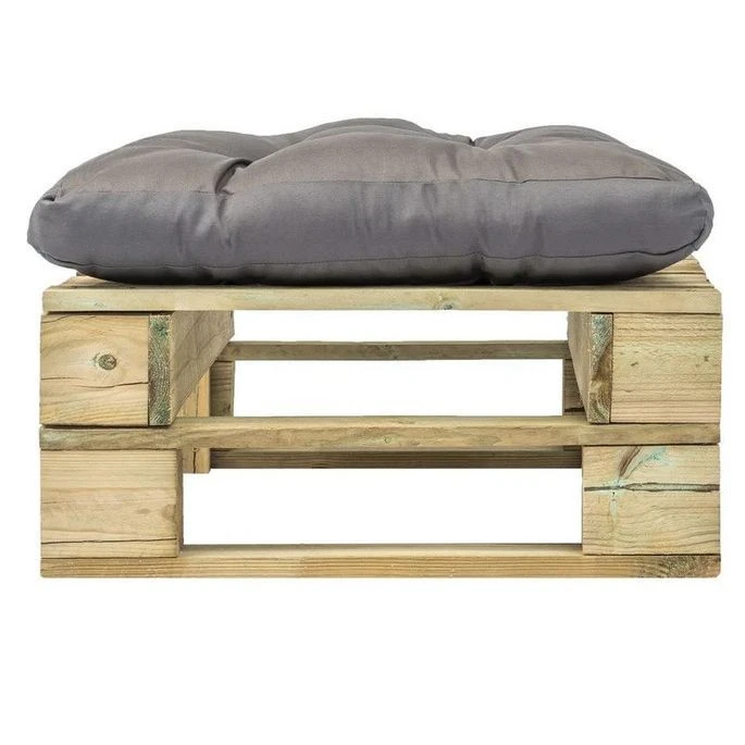 Pouf De Jardin Polyester Gris Et Pin Massif Clair Vralee 2 Pouf De Jardin Polyester Gris Et Pin Massif Clair Vralee – Image 2