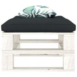 Repose-pied Palette Avec Coussin Anthracite Et Fleur Bois -Mobilier De Jardin Soldes repose pied palette avec coussin anthracite et fleur bois 8719883902197 1490673