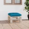 Repose-pied Palette De Jardin Avec Coussin Bleu Bois De Pin