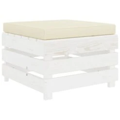 Repose-pied Palette De Jardin Avec Coussin Crème Bois