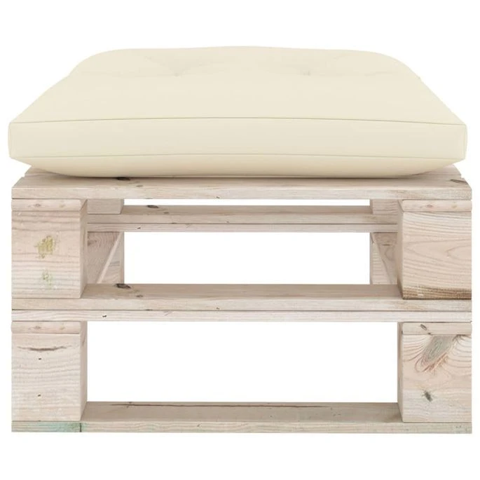 Repose-pied Palette De Jardin Avec Coussin Crème Bois De Pin 3 Repose-pied Palette De Jardin Avec Coussin Crème Bois De Pin – Image 3