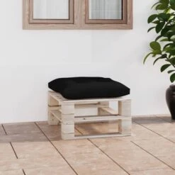 Repose-pied Palette De Jardin Avec Coussin Noir Bois De Pin