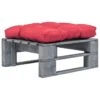Repose-pied Palette De Jardin Avec Coussin Rouge Bois Gris