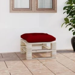 Repose-pied Palette De Jardin Avec Coussin Rouge Bordeaux Pin