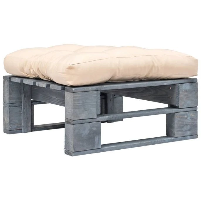 Repose-pied Palette De Jardin Avec Coussin Sable Bois Gris 1 Repose-pied Palette De Jardin Avec Coussin Sable Bois Gris