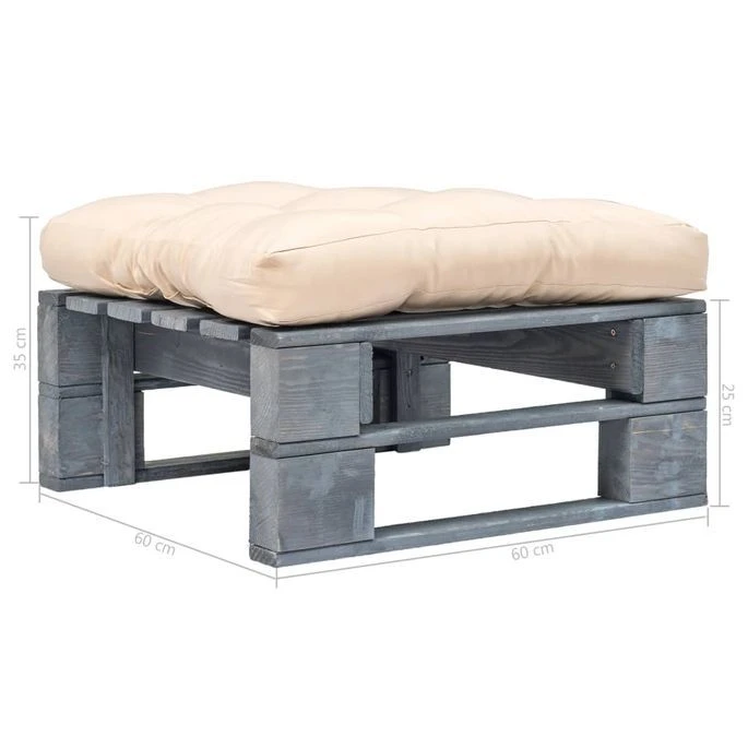 Repose-pied Palette De Jardin Avec Coussin Sable Bois Gris 3 Repose-pied Palette De Jardin Avec Coussin Sable Bois Gris – Image 3
