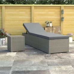 Set Chaise Longue Et Table Tissu Et Résine Tressée Gris Viali -Mobilier De Jardin Soldes set chaise longue et table tissu et resine tressee gris 3666722554411 389566