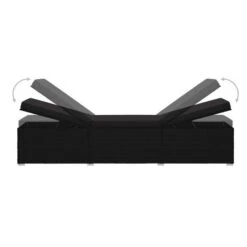 Set Chaise Longue Et Table Tissu Et Résine Tressée Noir Viali -Mobilier De Jardin Soldes set chaise longue et table tissu et resine tressee noir 3666722554404 389570