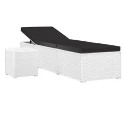Set Chaise Longue Et Table Tissu Noir Et Résine Blanche Viali