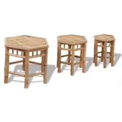 Set De 3 Tabourets De Jardin Bambou Clair Maboun