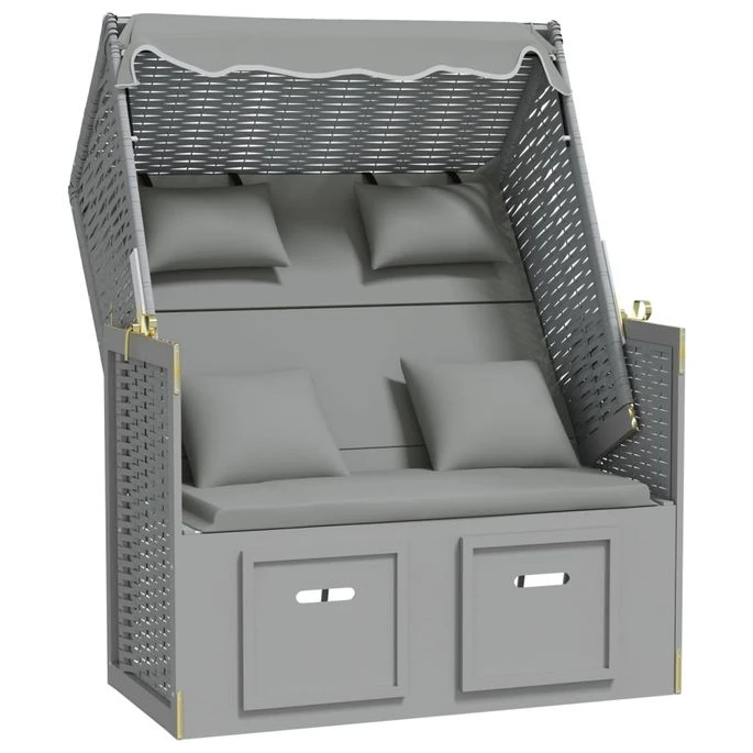 Strandkorb Avec Coussins Résine Tressée Et Bois Solide Gris 2 Strandkorb Avec Coussins Résine Tressée Et Bois Solide Gris – Image 2