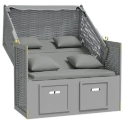 Strandkorb Avec Coussins Résine Tressée Et Bois Solide Gris 11 Strandkorb Avec Coussins Résine Tressée Et Bois Solide Gris -Mobilier De Jardin Soldes strandkorb avec coussins resine tressee et bois solide gris 3666722750981 1409650